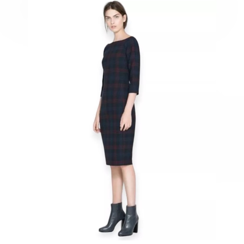 Zara Tartan Sheath Dress. Size Small